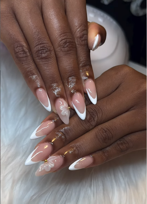 3D floral almond French tips